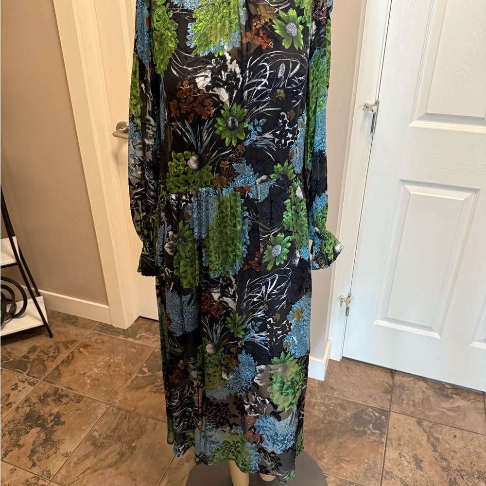 Zara Blue and Green Bishop Sleeve Sundress